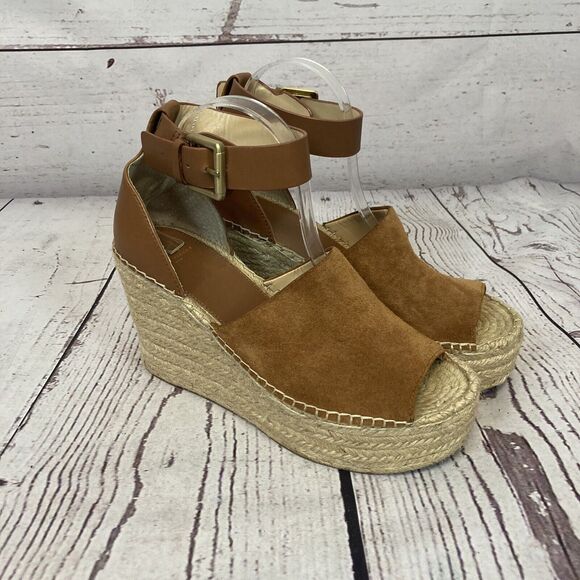 Marc Fisher Adalyn Sandal Womens 9.5 Tan‎ Suede Leather Espadrille Wedge ITM751 - Picture 1 of 12